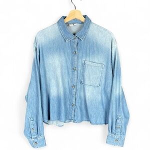 Old Navy XL Denim Ombré Blue Long Sleeve Button Down Cropped Western Boxy Top